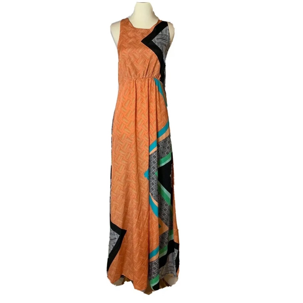 BAR III Sleeveless Maxi Dress Orange Multi Size S - Picture 2 of 8